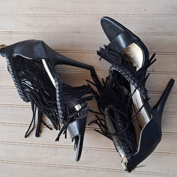 Zigi Soho Deebra Stylish Black Woven Strap Y2k Fringe Stylish Stiletto High Heel - Picture 8 of 10